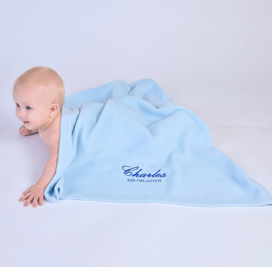 personalised baby blue fleece blanket by dcaro
