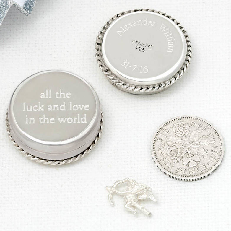love and luck silver christening keepsake box by tales from the earth