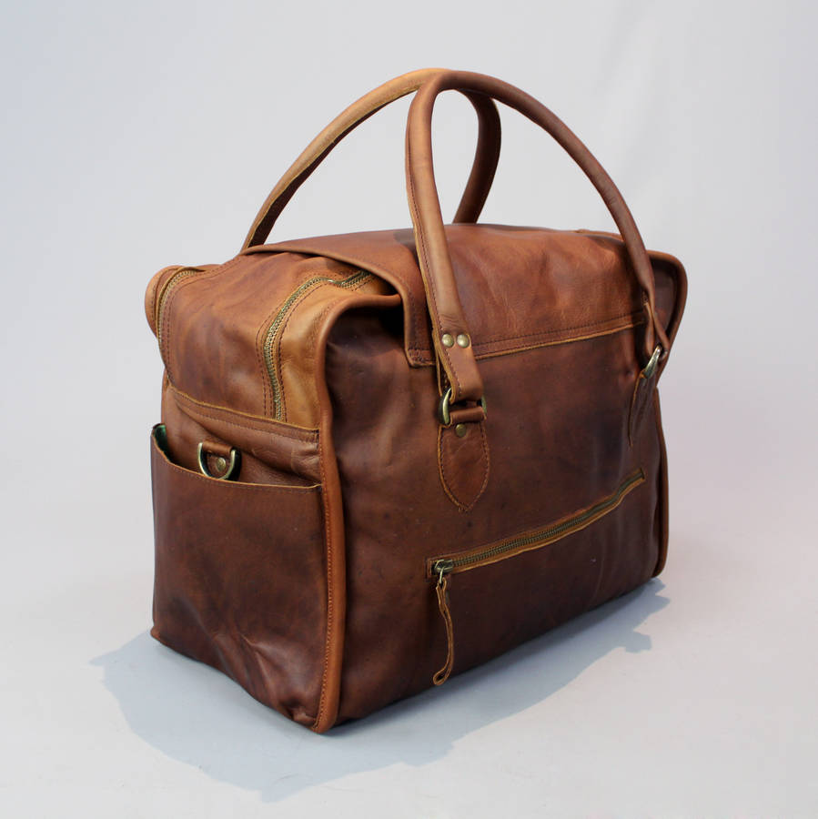 vintage style brown leather baby changing bag by vintage child