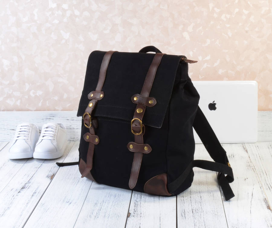 personalised classic style canvas backpack by eazo