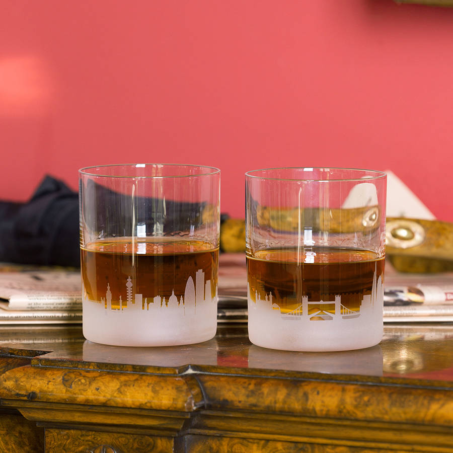 pair of london skyline crystal tumblers and highballs by inkerman