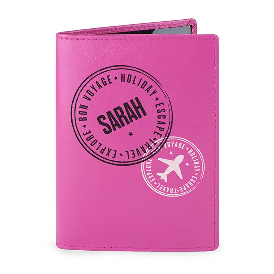 personalised pink stamped passport holder by chalk and cheese