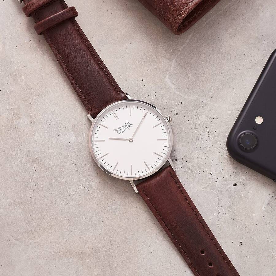 silver classic personalised watch for men by suzy q designs