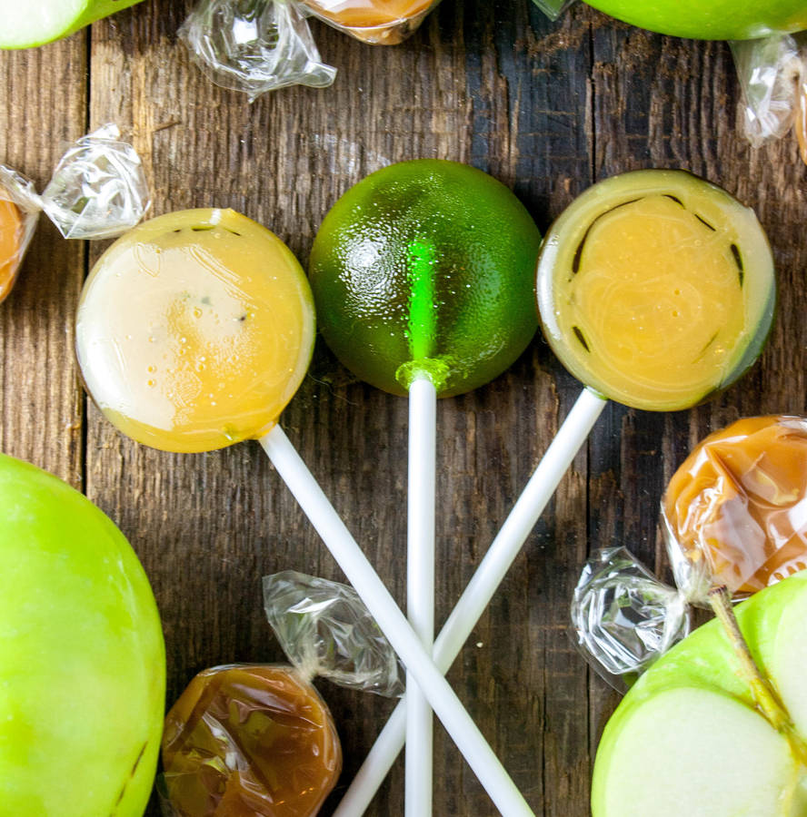 five toffee apple lollipops by holly's lollies
