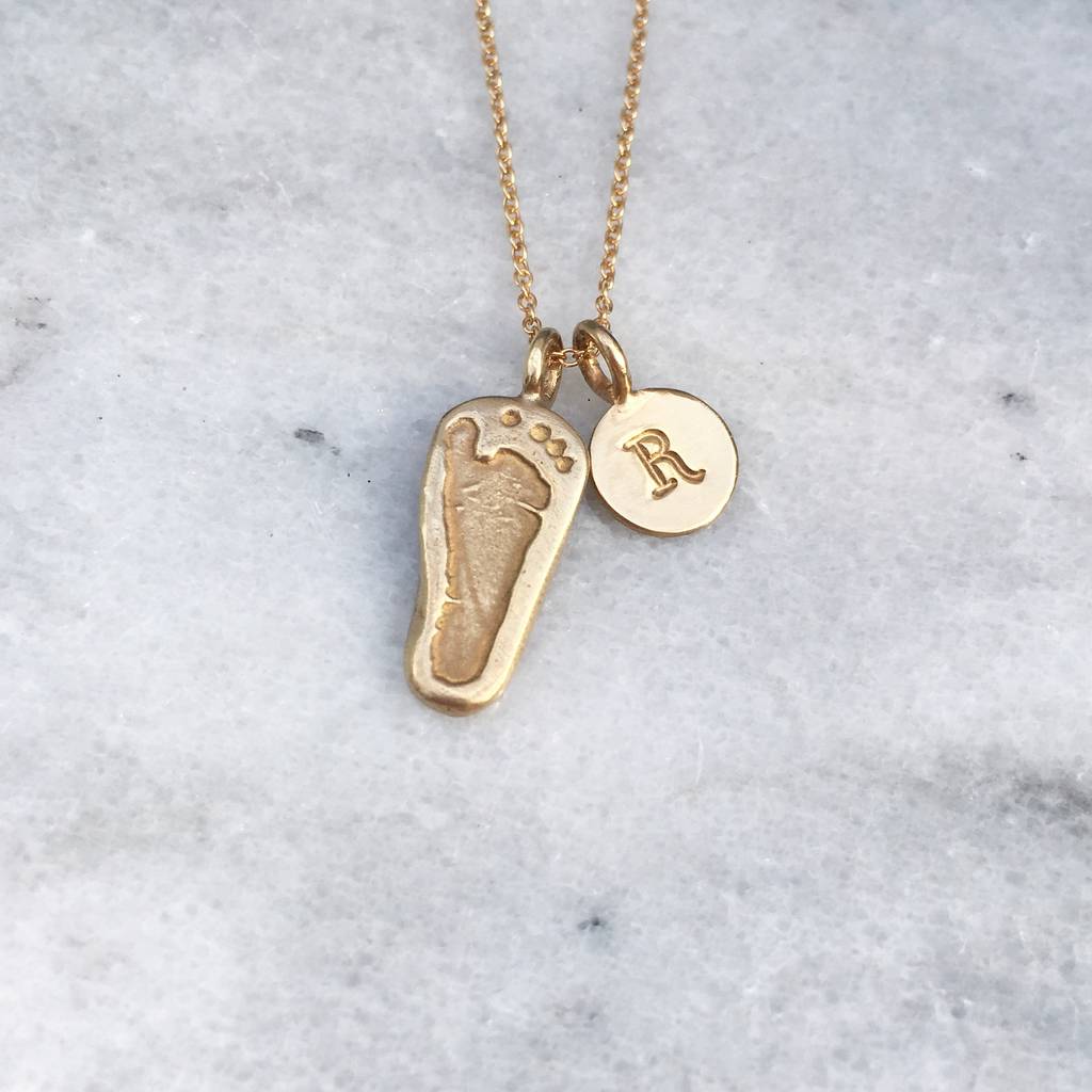 9ct gold plated footprint necklace by breeze bay studio