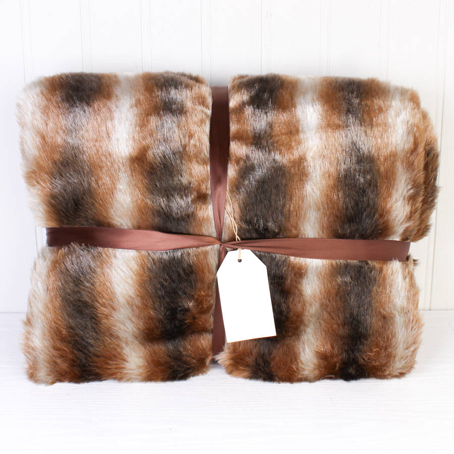 autumn gold faux fur throw and cushion gift set by dibor