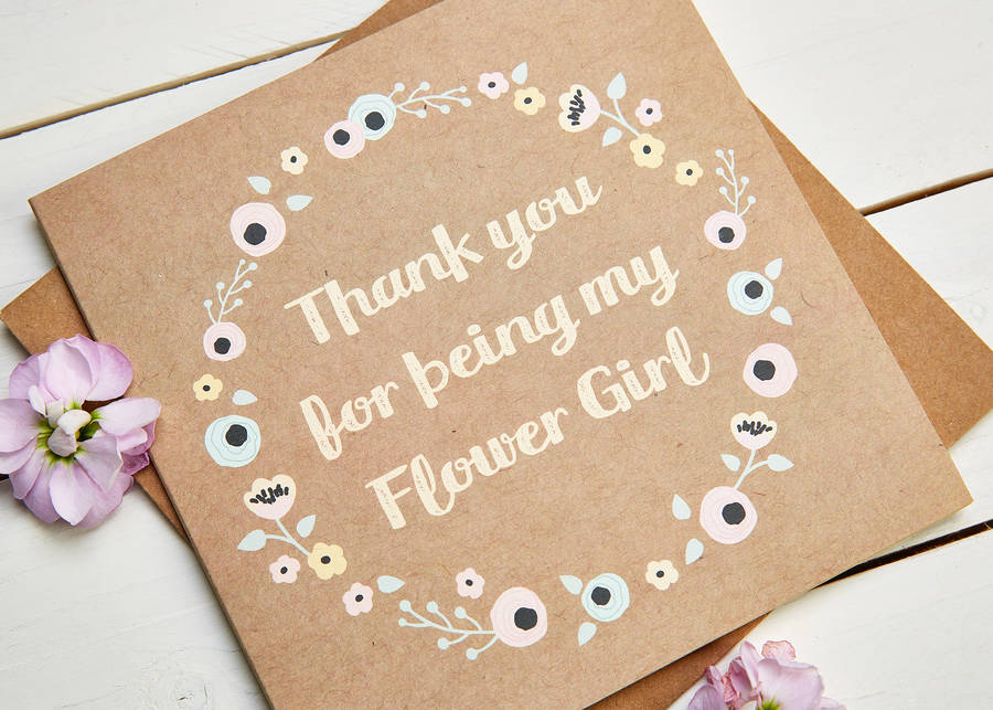 thank you flower girl card kraft floral by norma&dorothy