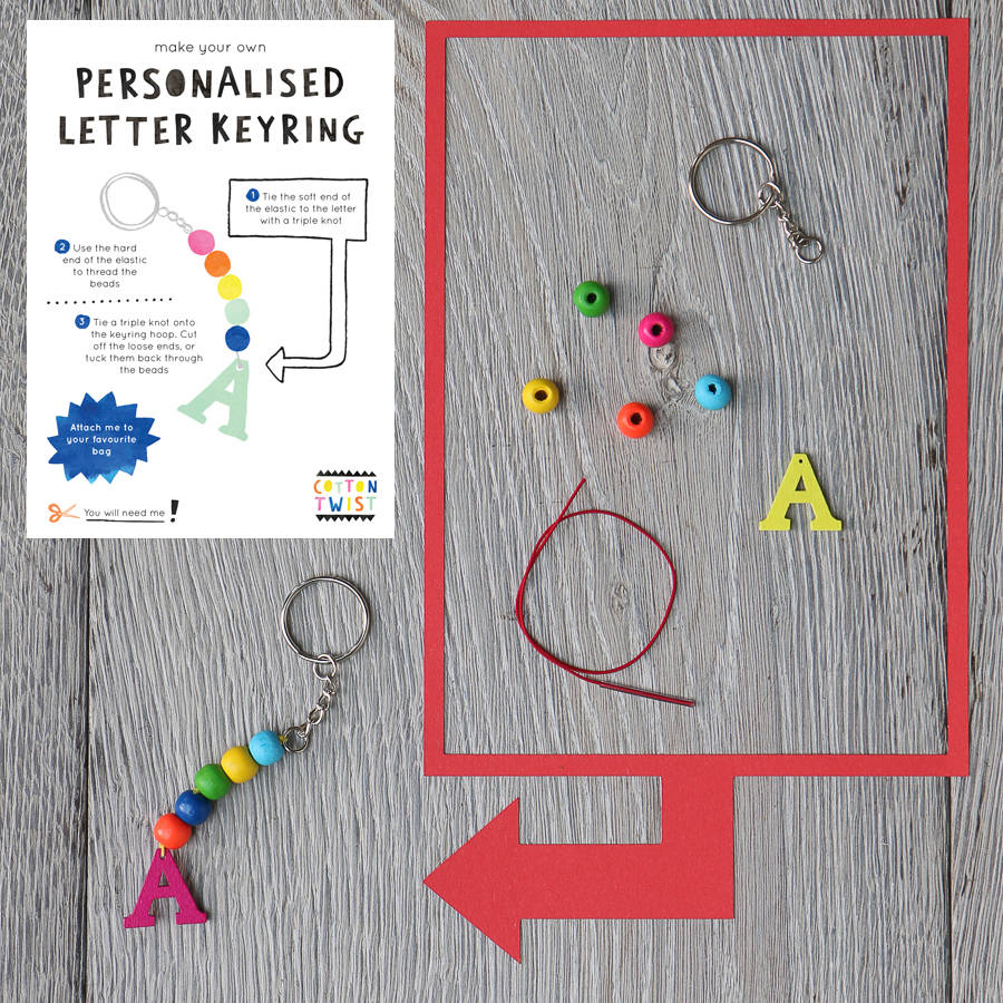 make your own personalised letter keyring kit by cotton twist