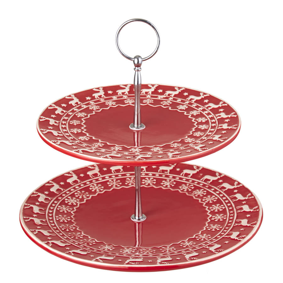 nordic red serving plate or cake stand by the christmas home