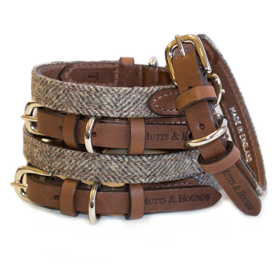 herringbone tweed dog collar by mutts & hounds