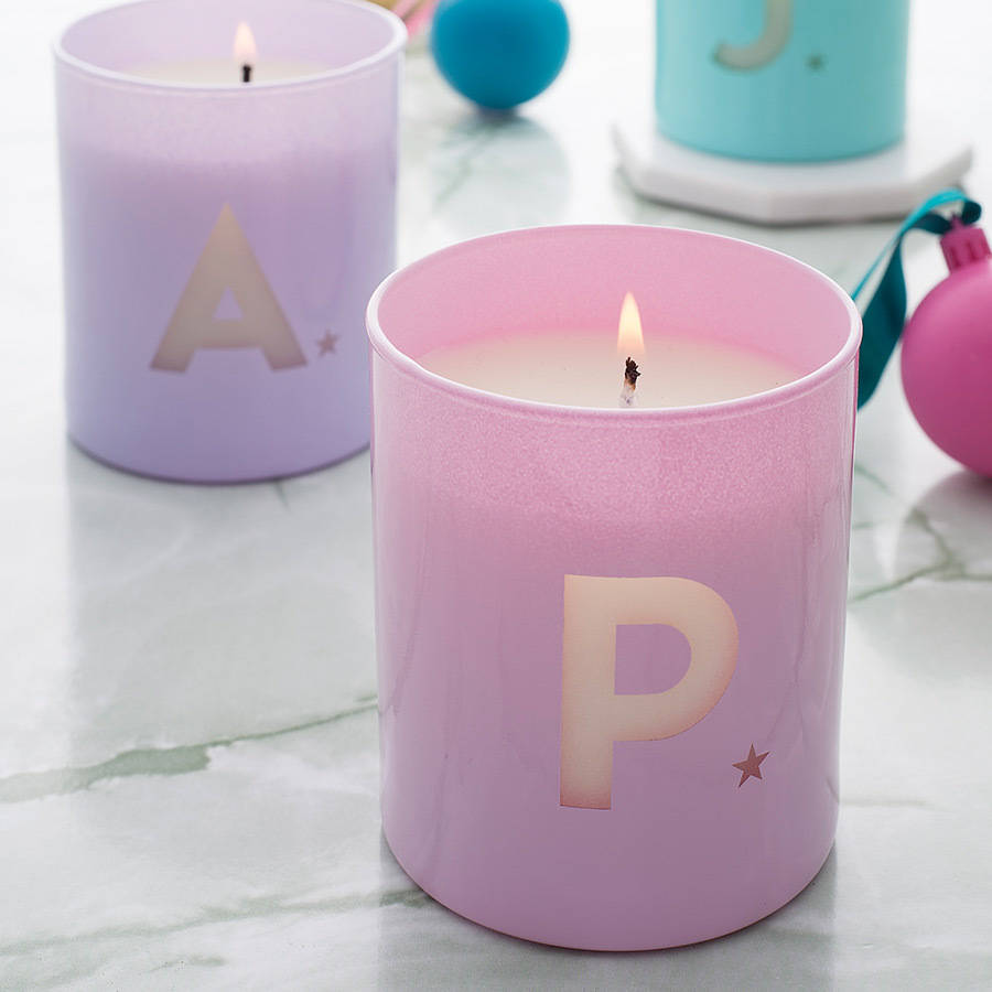 personalised glow through initial candle by lily belle
