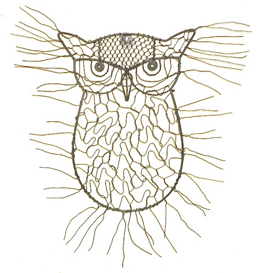sitting owl wire garden wall art by london garden trading