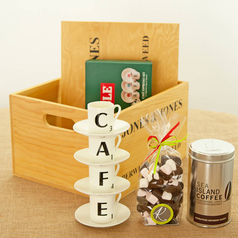 scrabble cafe espresso set coffee hamper by jones and jones of berwick