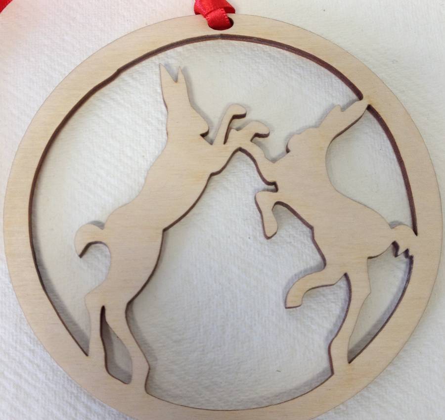 boxing hares christmas decoration by hickory dickory designs