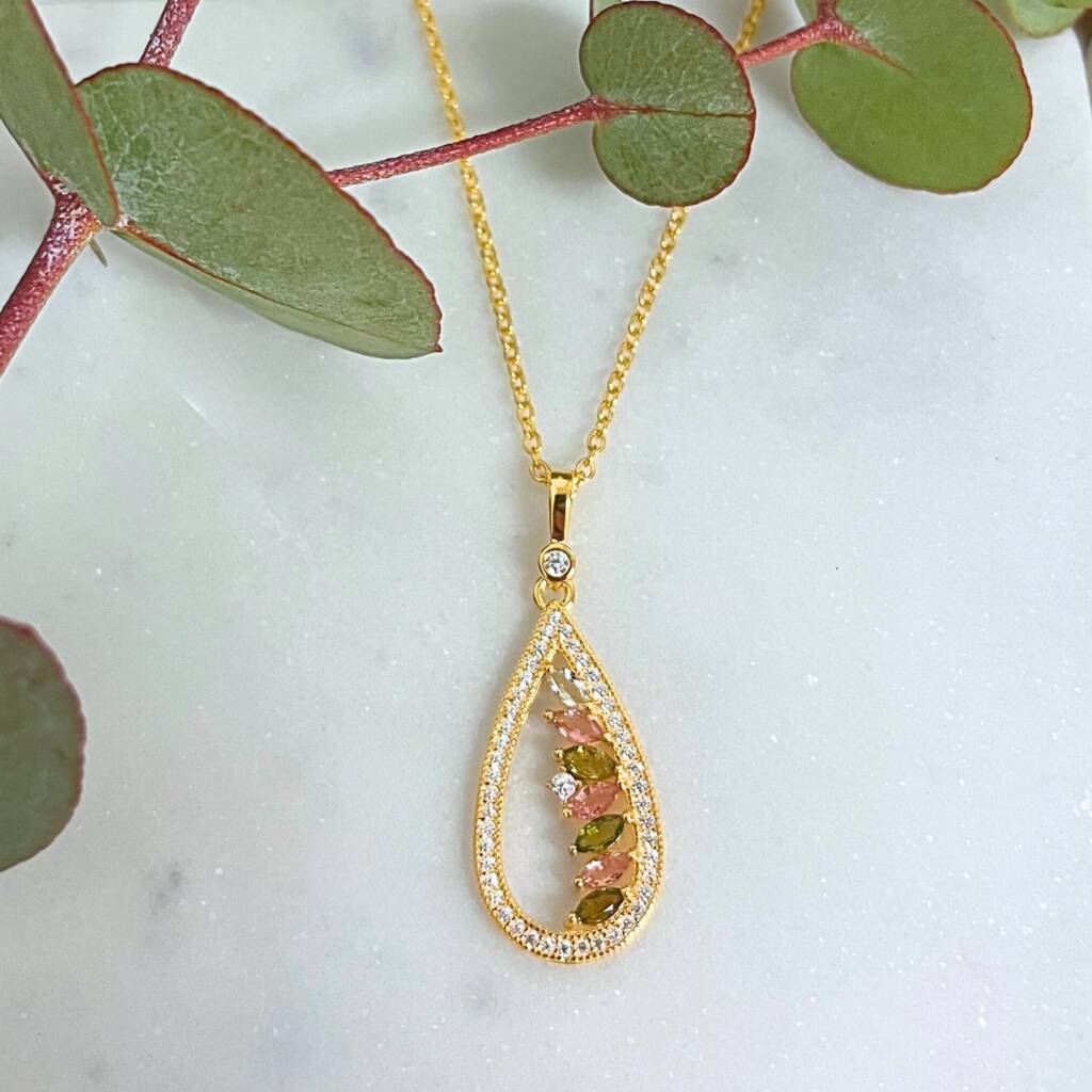 Teardrop Tourmaline 18k Gold Plated Necklace By H AZEEM London