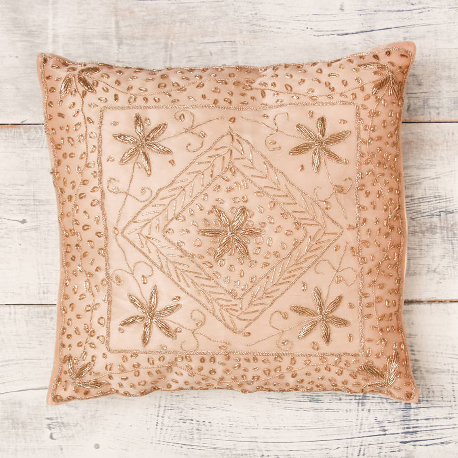 apricot embellished cushion by dibor
