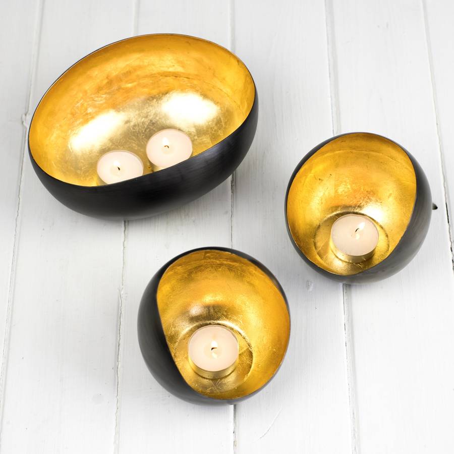 gold hammered metal candle holder by the orchard