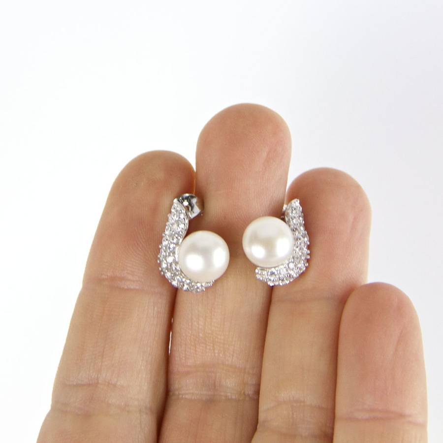 pearl leaf earrings by gama weddings
