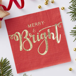 Gold Foiled Merry And Bright Paper Napkins Red And Gold By Ginger Ray