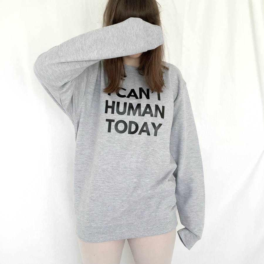 'i can't human' funny gym sweatshirt by kelly connor designs