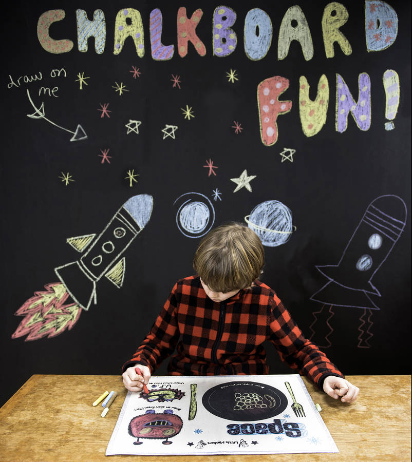 kids chalkboard placemat space design by little mashers