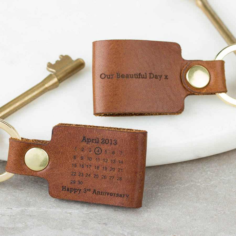 Leather Wedding Anniversary Gifts
 personalised third wedding anniversary leather keyring by