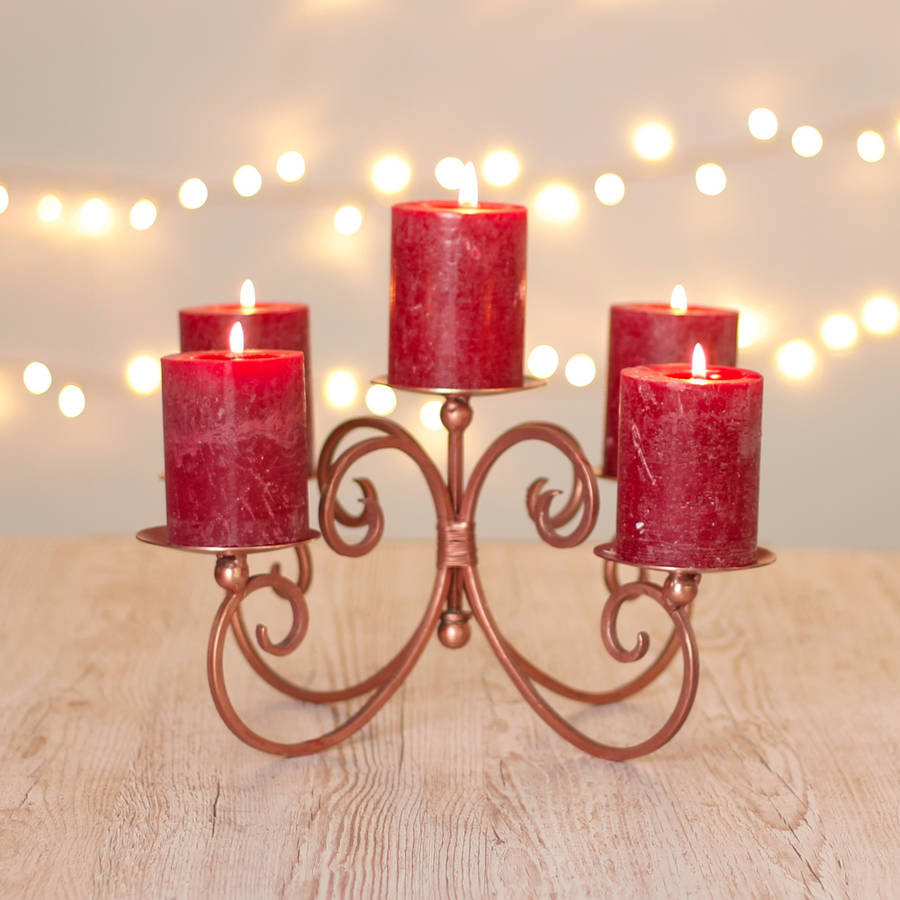 copper five pillar candle display centrepiece by dibor