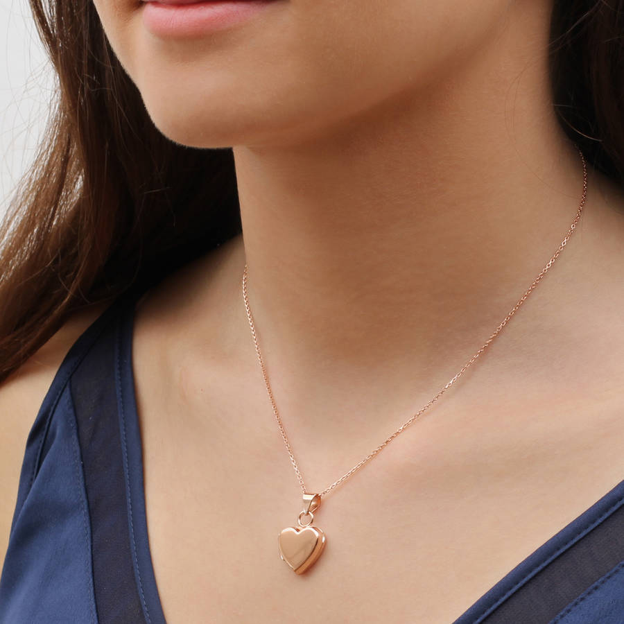 personalised rose gold heart locket necklace by hurleyburley