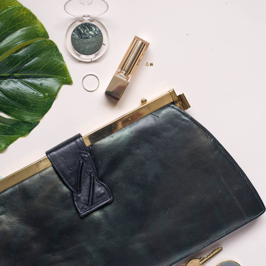 vintage green leather clutch bag by iamia | 0