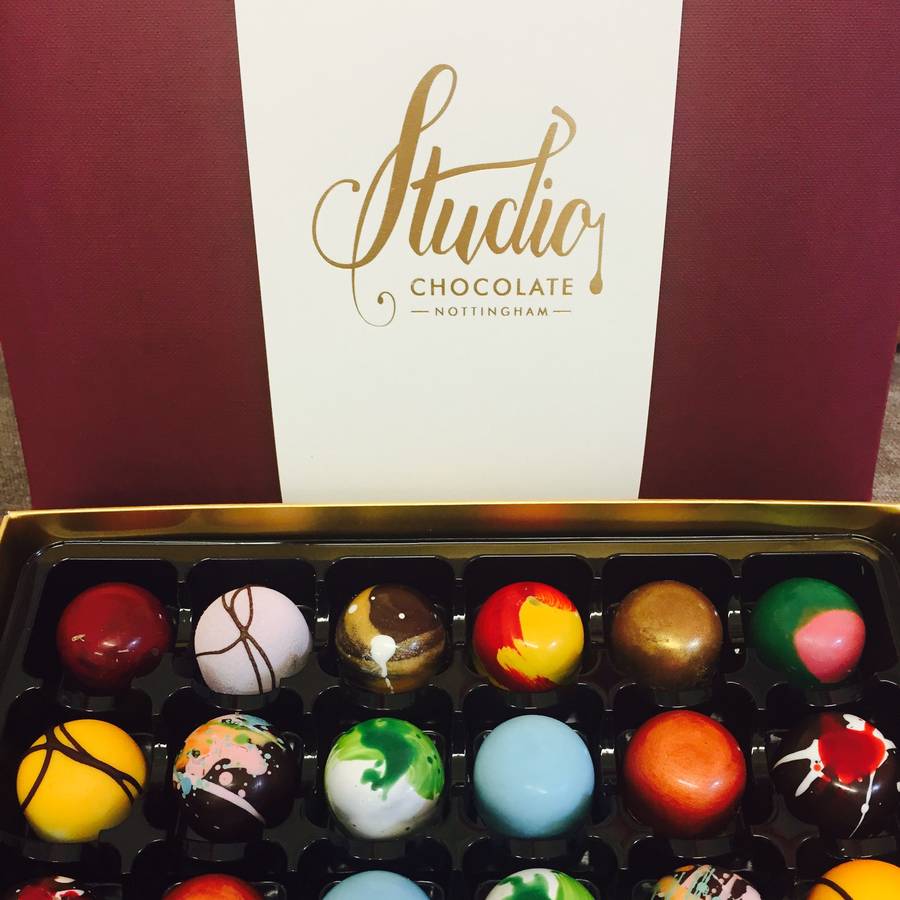 handpainted chocolate collection box of 24 by studio chocolate