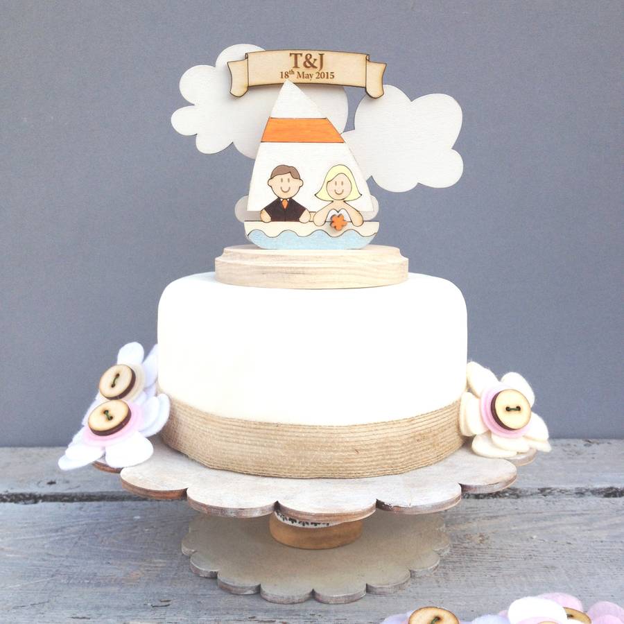 personalised sailing boat wedding cake topper by just toppers