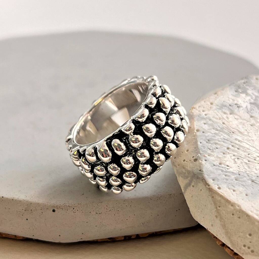 Oxidised Sterling Silver Statement Hedgehog Ring By Otis Jaxon