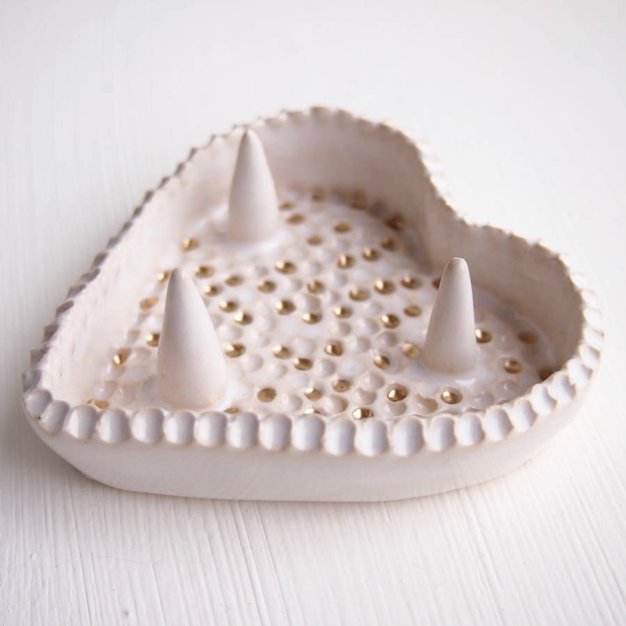 handmade spiky ceramic heart ring dish by