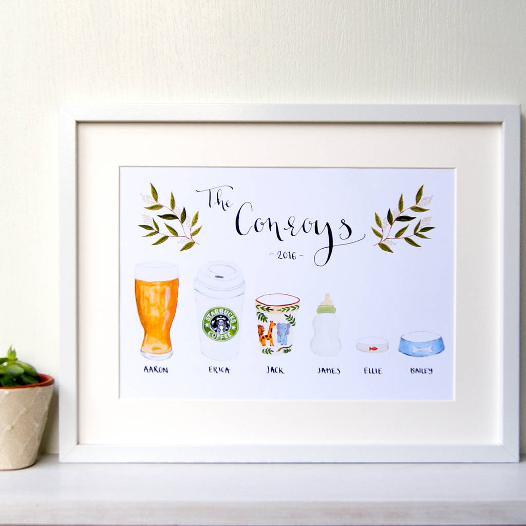 personalised illustrated family cups and mugs art print by maggie's