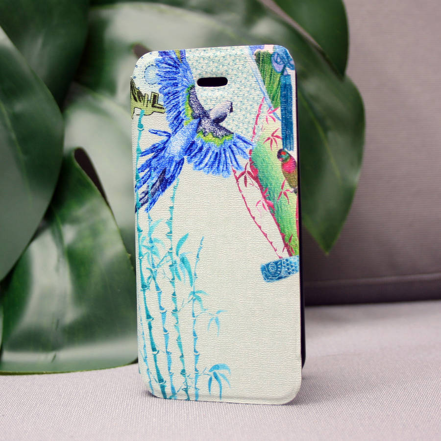 blue parrot iphone 5c leather pu flip phone case by jenny ...