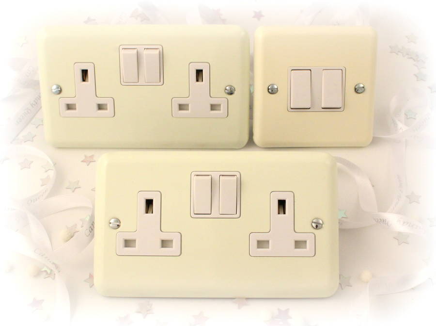 retro white cream metal sockets and light switch by candy queen designs