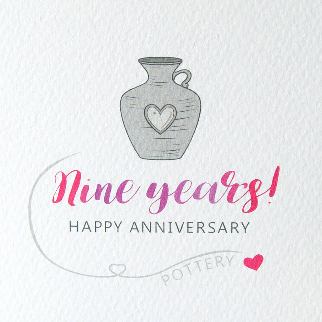 9th Wedding Anniversary Card Pottery By Miss Shelly Designs