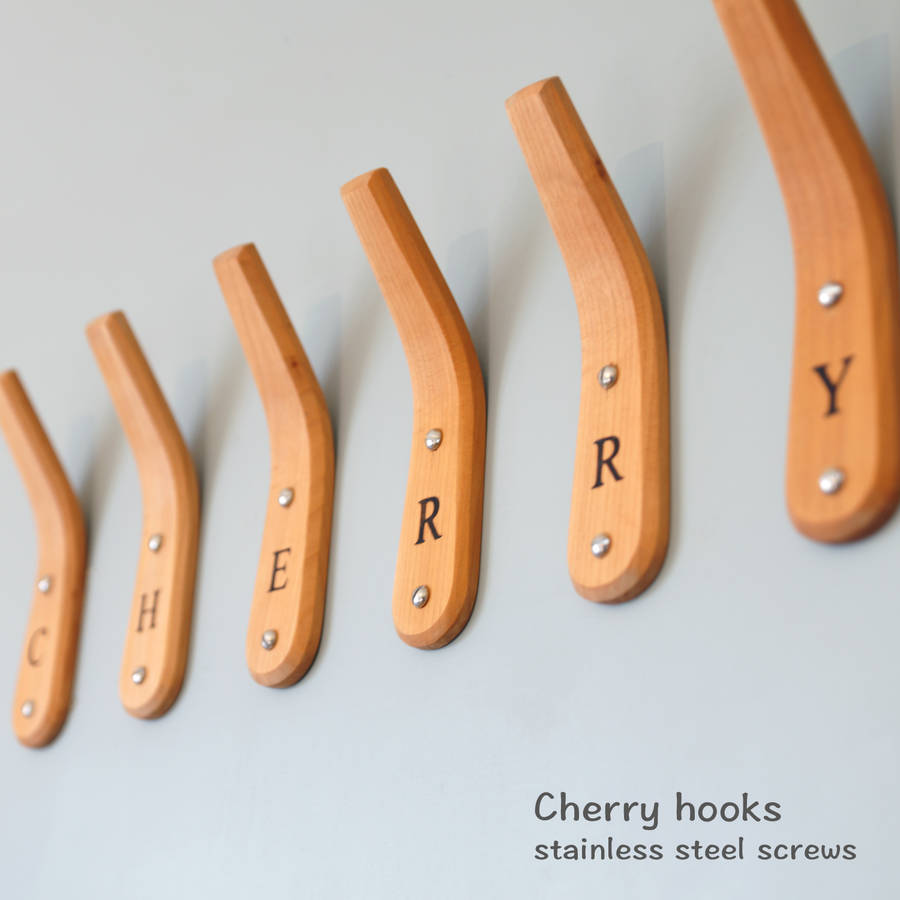 personalised wooden coat hooks with branded letters by layertree