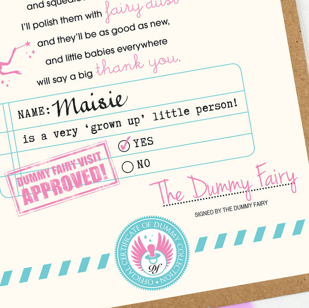 personalised dummy fairy certificate by eskimo kiss designs