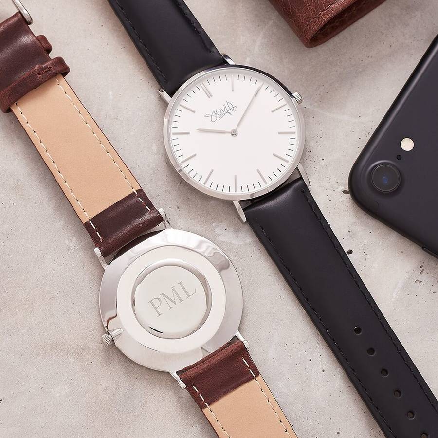 silver classic personalised watch for men by suzy q designs