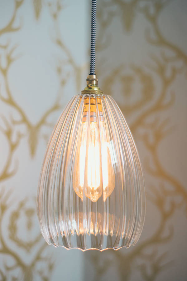 handmade ribbed glass pendant light by glow lighting