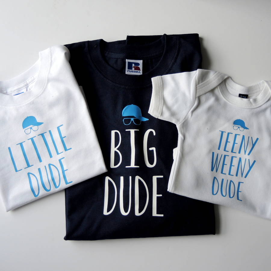 personalised father, son and baby dude t shirts by the alphabet gift shop | notonthehighstreet.com