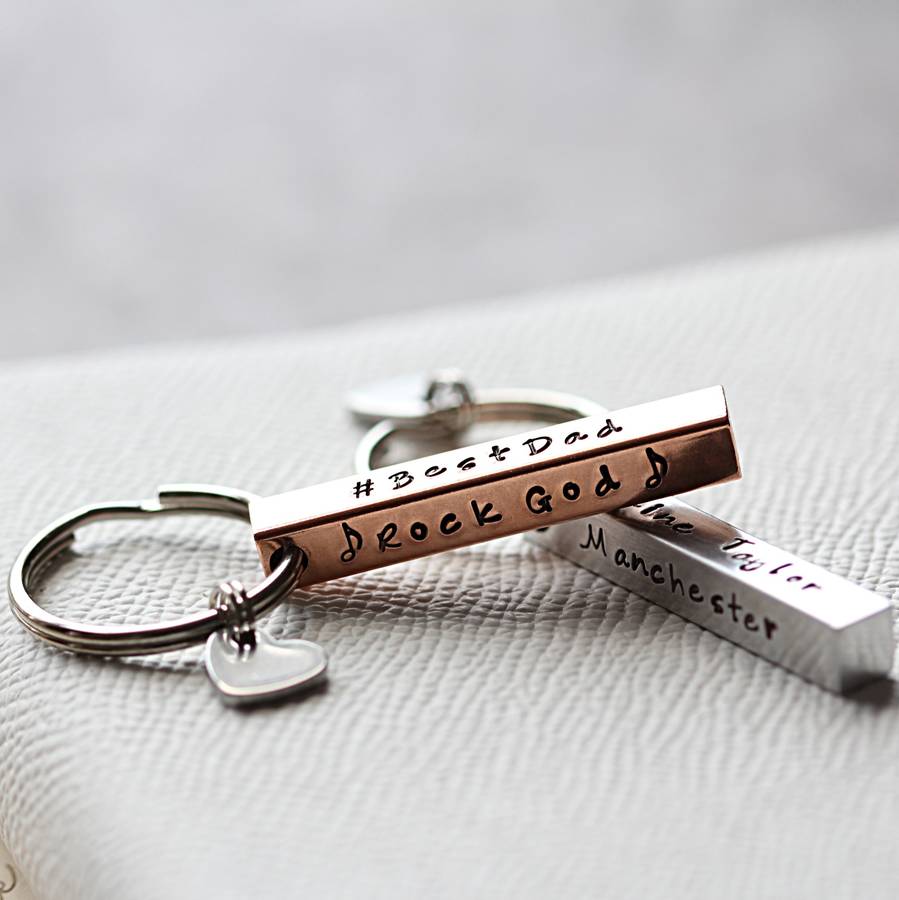 personalised square bar keyring by & french