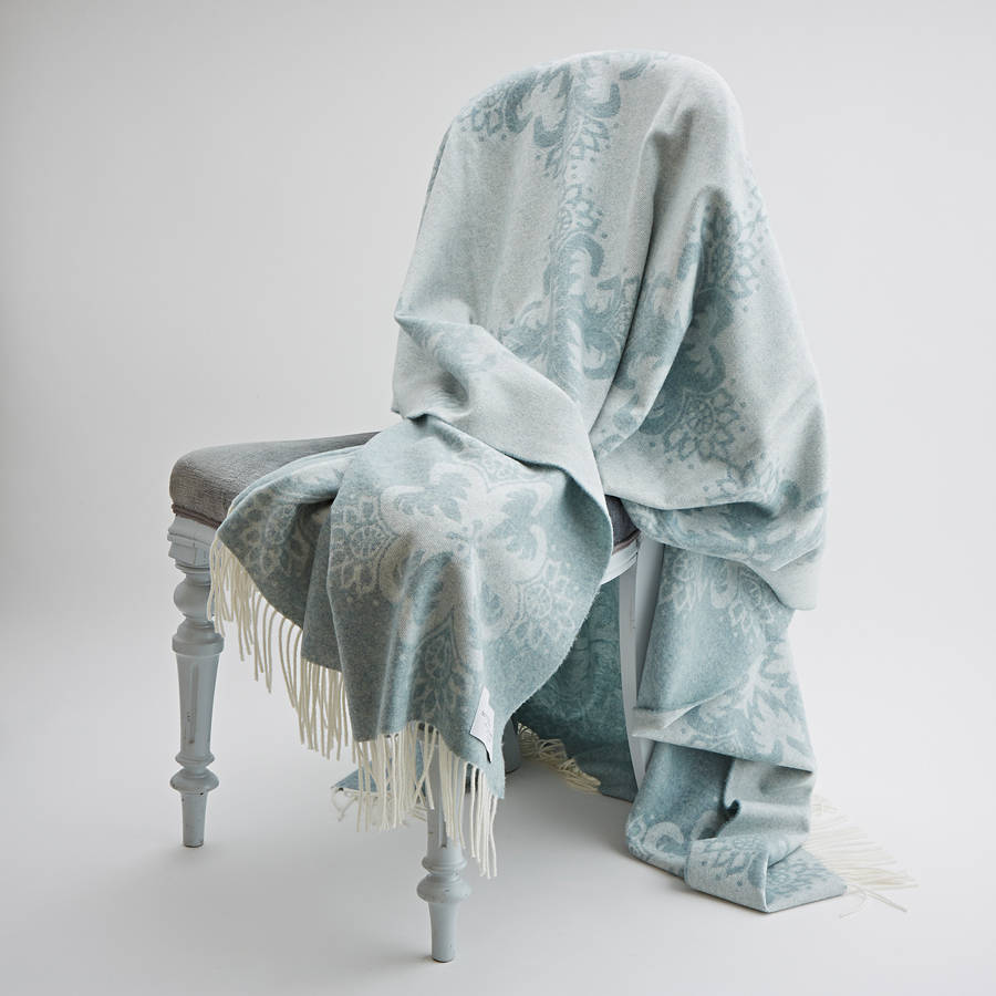 cashmere and merino duck egg blue throw by bottle green homes