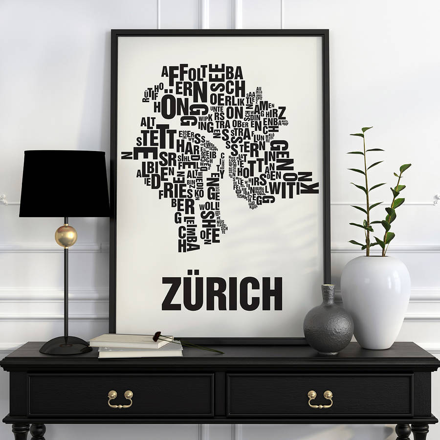 zurich letter map screen print by silk screen maps