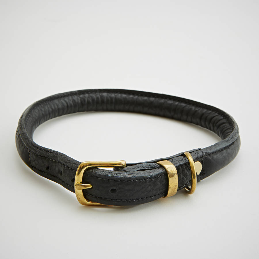 black rolled leather dog collar by bottle green homes