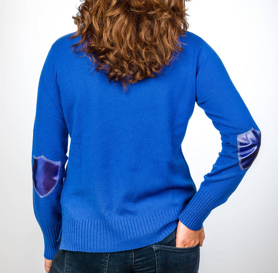 cashmere jumper with metallic elbow patches by arkell & wills