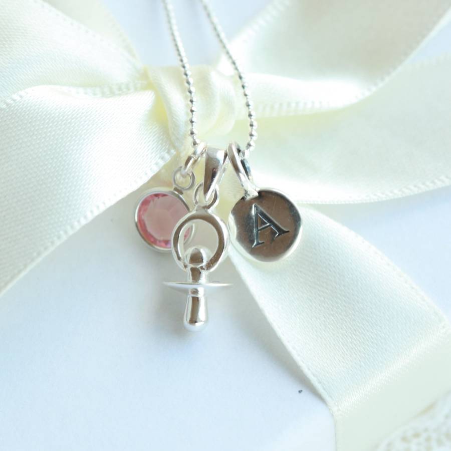 dummy or pacifier personalised birthstone necklace by adore baby