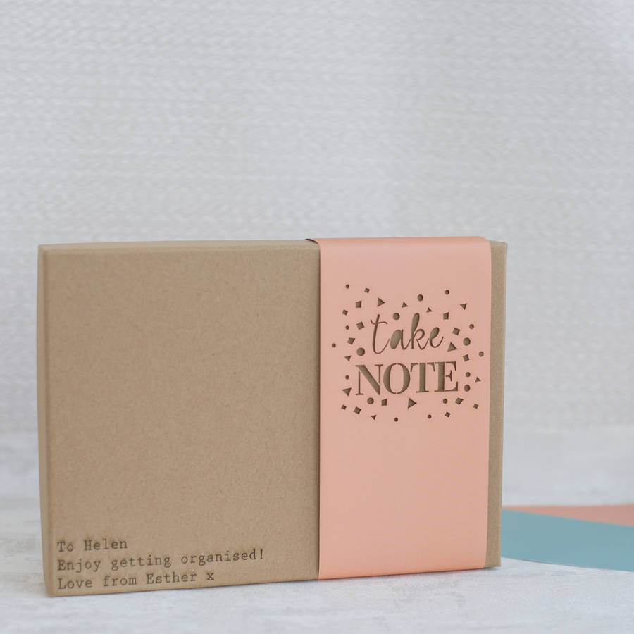 personalised 'take note' stationery gift box by fora creative