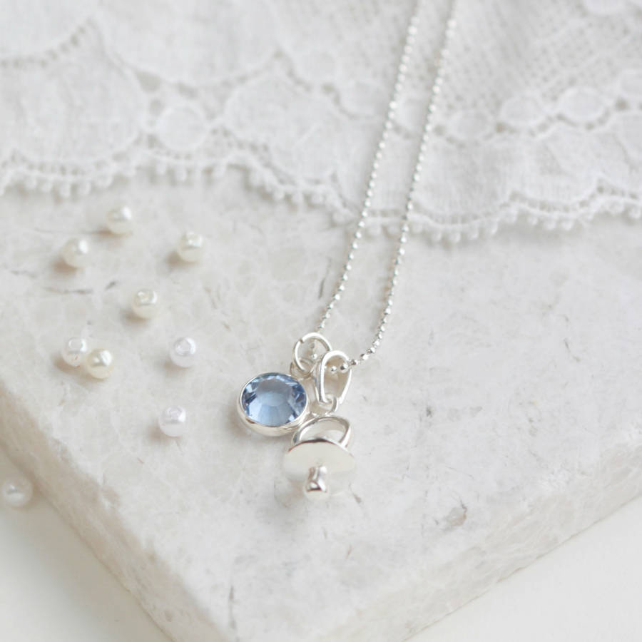 dummy or pacifier personalised birthstone necklace by adore baby
